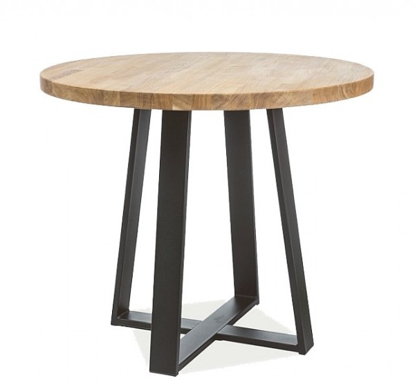 Τραπέζι κουζίνας στρόγγυλο με μαύρα μεταλλικά πόδια και μασίφ ξύλο βελανιδιάς VASCO 80x80x78εκ DIOMMI 80-1512